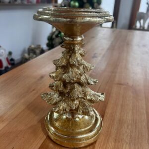 Porta velas Árvore Natal dourada 21cm
