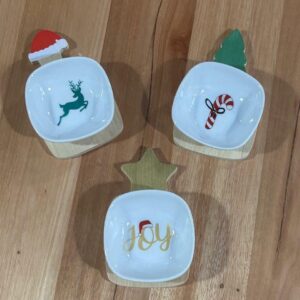 Petisqueira porcelana e bambu com 6 pçs