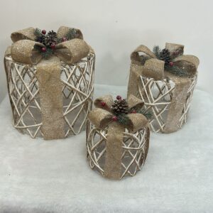 Caixas presente decorativa redondas branca e natural com 3 pçs