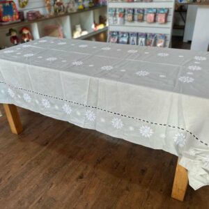 Toalha de mesa retangular cinza flocos neve 1,60x2,70cm