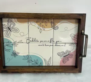 Bandeja de azulejos Borboleta 23x33cm