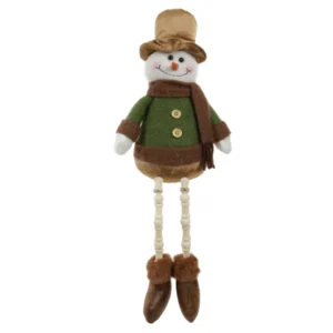 Boneco de neve de tecido pernas moles cobre e verde 49cm