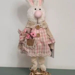 Coelha em pé xadrez rosa 35cm