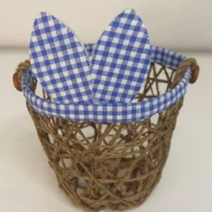 Cesta barbante com orelhas xadrez 16cm