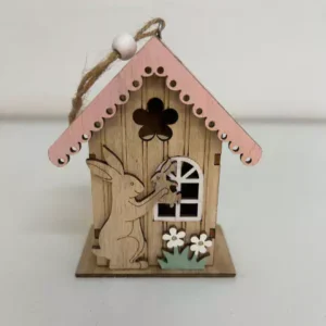 Pendente casinha rosa com led 11cm