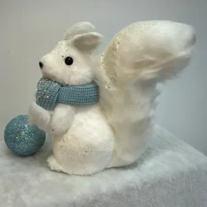 Esquilo branco com cachecol azul 33cm
