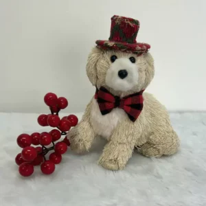 Cachorro sentado chapéu vermelho 19cm