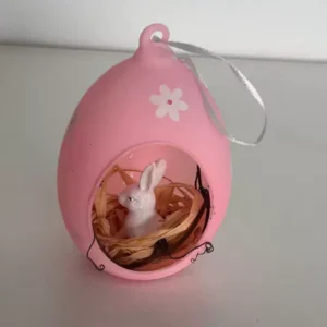 Pendente rosa fosco com coelho 11cm