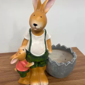 Resina Coelho com filhote e cesta 45cm