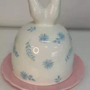 Queijeira porcelana rosa, branca e azul 20cm