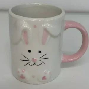 Caneca porcelana branca e rosa 9cm