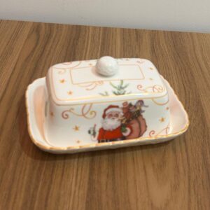 Porta manteiga Noel de louça 17cm