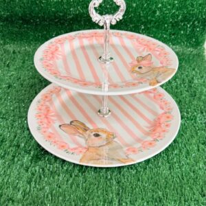 Suporte duplo para doces branco e rosa melamina 27,5cm